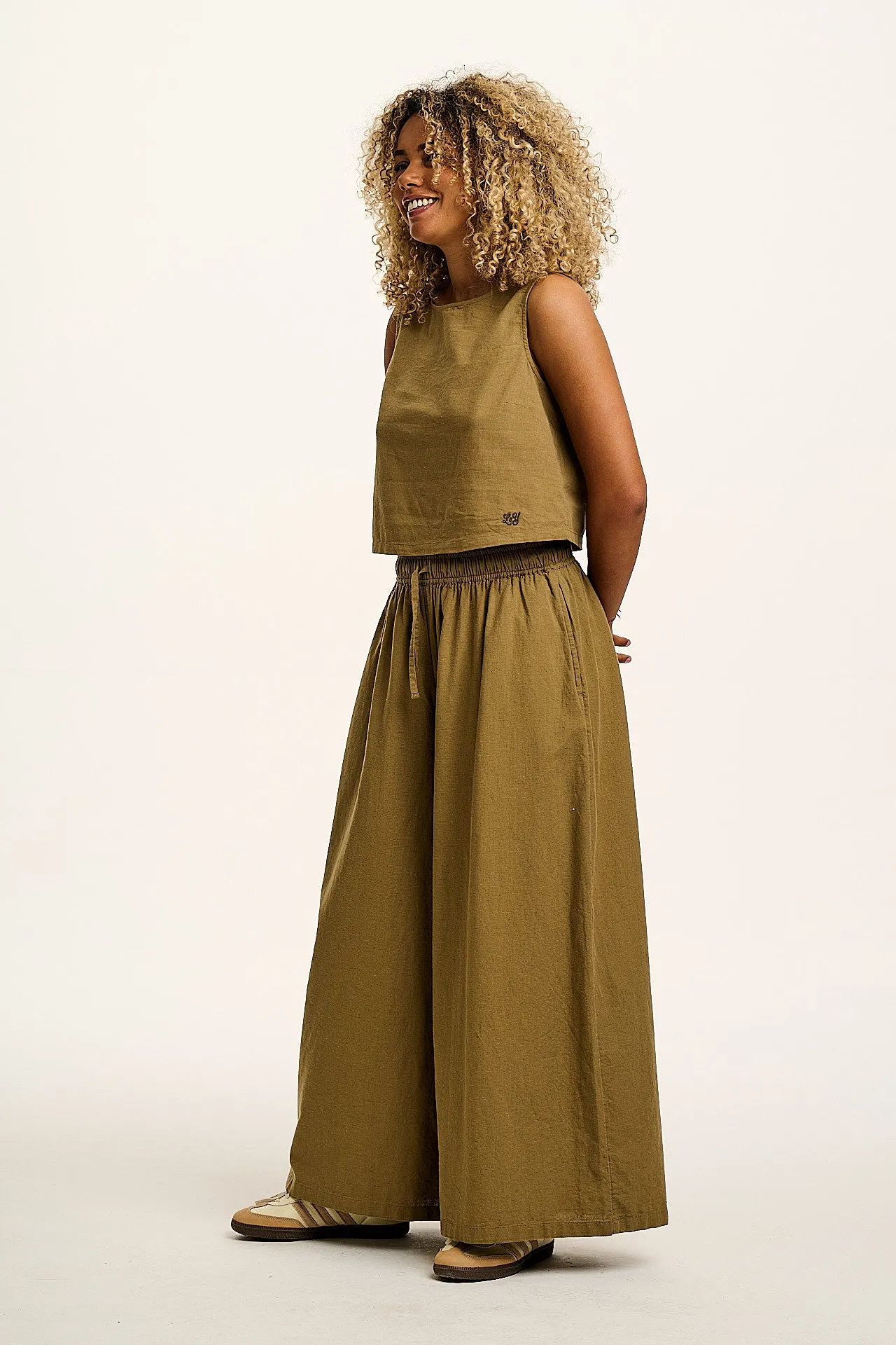 Aster - Cotton & Linen Trousers in Khaki Green sold by Lucy & Yak product image thumbnail 5