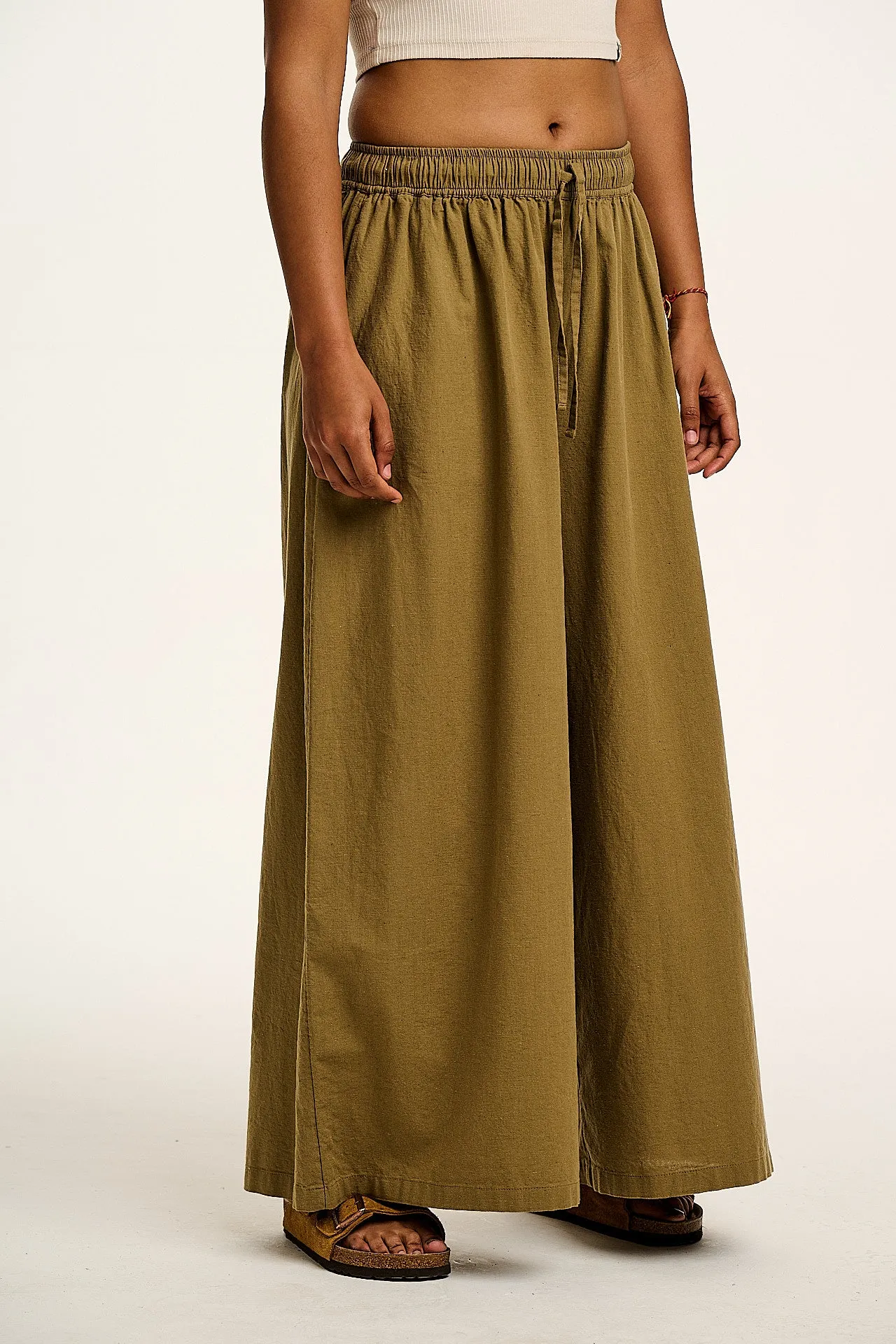 Aster - Cotton & Linen Trousers in Khaki Green sold by Lucy & Yak product image thumbnail 3
