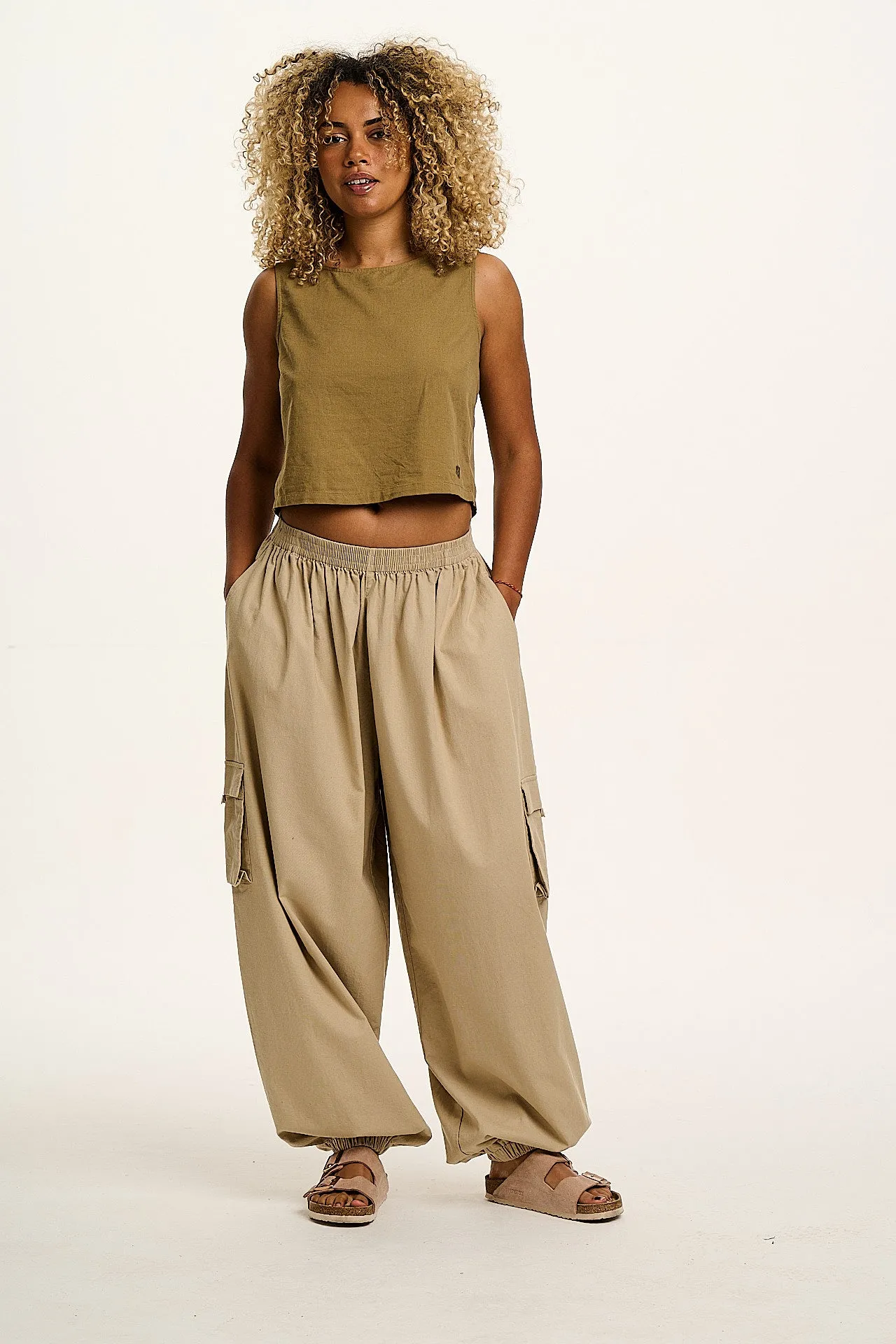 Arden - Cotton & Linen Shell Top in Khaki Green sold by Lucy & Yak product image thumbnail 4