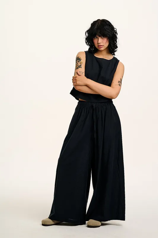 Aster - Cotton & Linen Trousers in Black sold by Lucy & Yak
