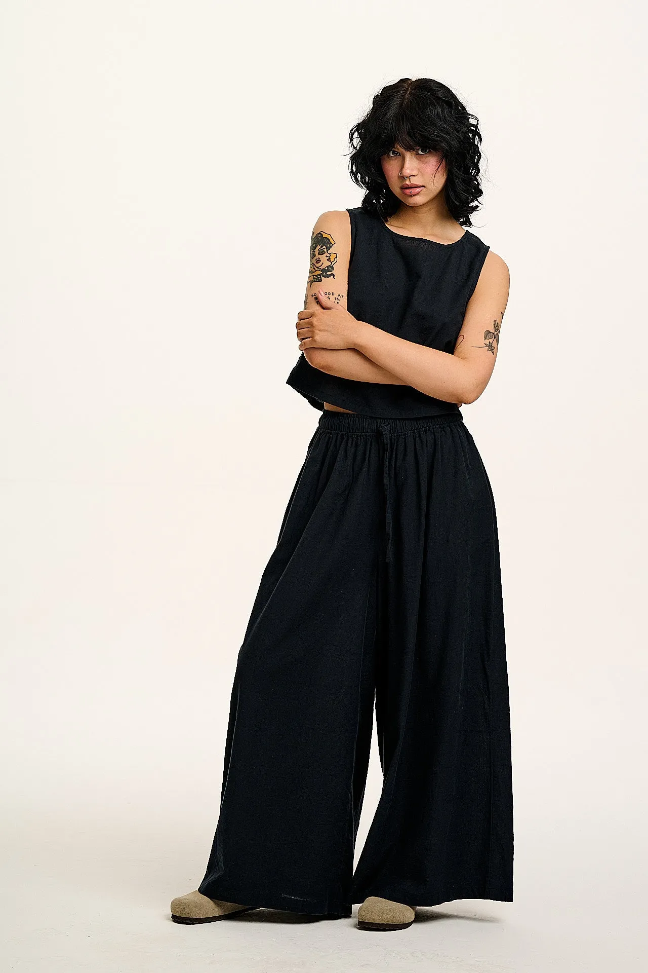 Aster - Cotton & Linen Trousers in Black sold by Lucy & Yak