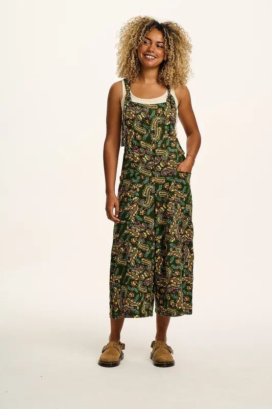 Rudy - Cotton Gauze Dungarees in Green Paisley Print sold by Lucy & Yak