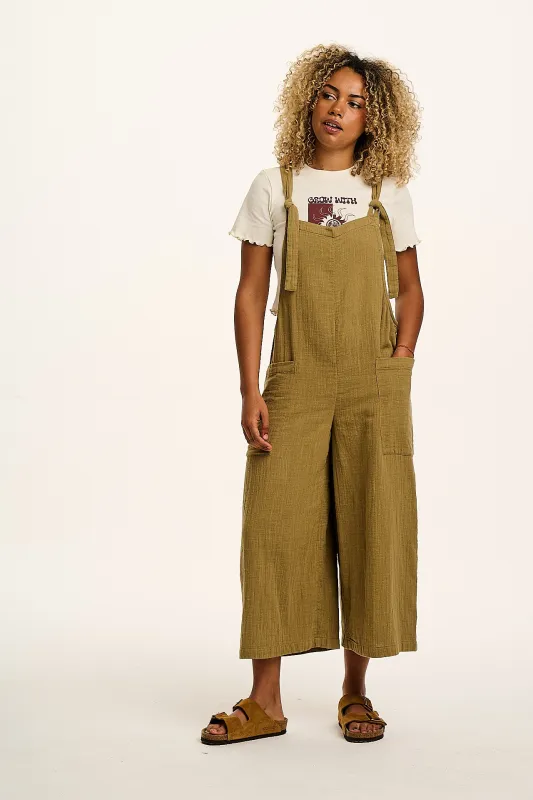 Rudy - Cotton Gauze Dungarees in Olive Green sold by Lucy & Yak