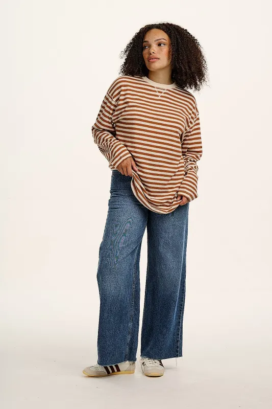 Murat - Long Sleeve Lightweight Cotton & Hemp Tee in Amber & Ecru Stripe sold by Lucy & Yak