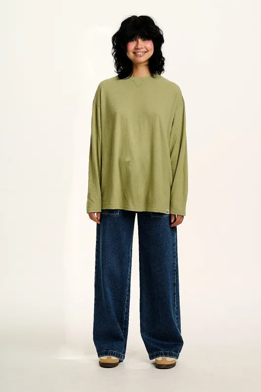 Murat - Long Sleeve Lightweight Cotton & Hemp Tee in Sage Green sold by Lucy & Yak