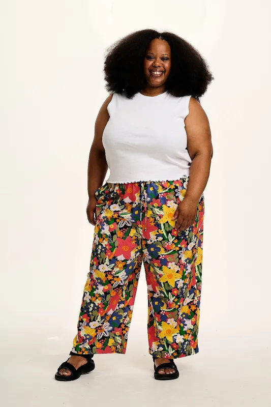Chuck - Wide Leg Cotton Trousers in Eloise Floral Print sold by Lucy & Yak
