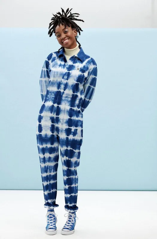 Carmen - Cotton Boilersuit in Midnight Blue Tie-Dye sold by Lucy & Yak