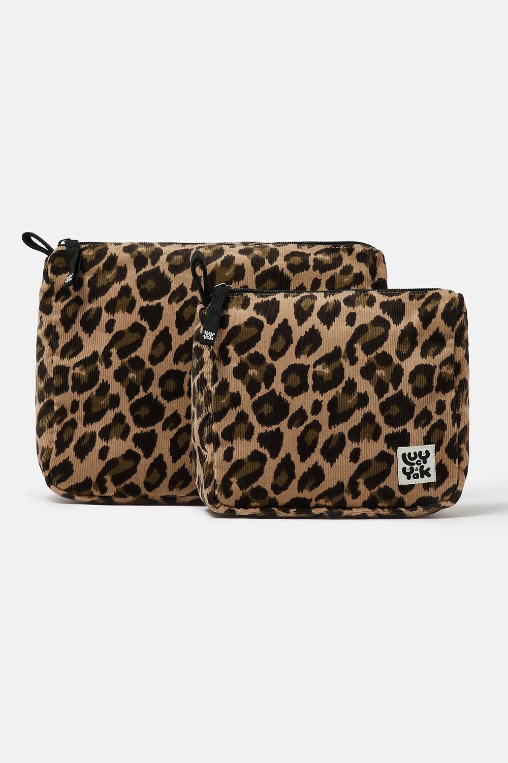Malina - Corduroy Washbag in Leopard Print sold by Lucy & Yak