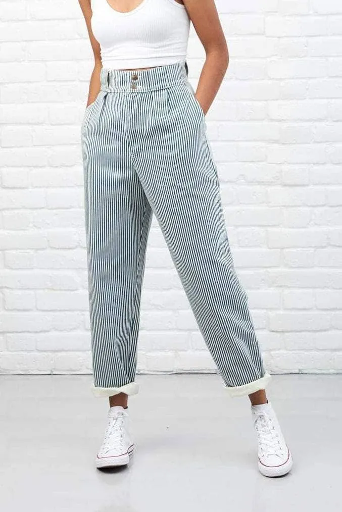 Addison - Cotton Jeans in Blue Stripe sold by Lucy & Yak