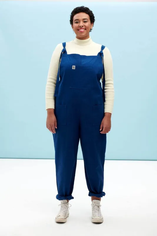 Atlas - Cotton Dungarees in Navy Peony (Old Fit) sold by Lucy & Yak