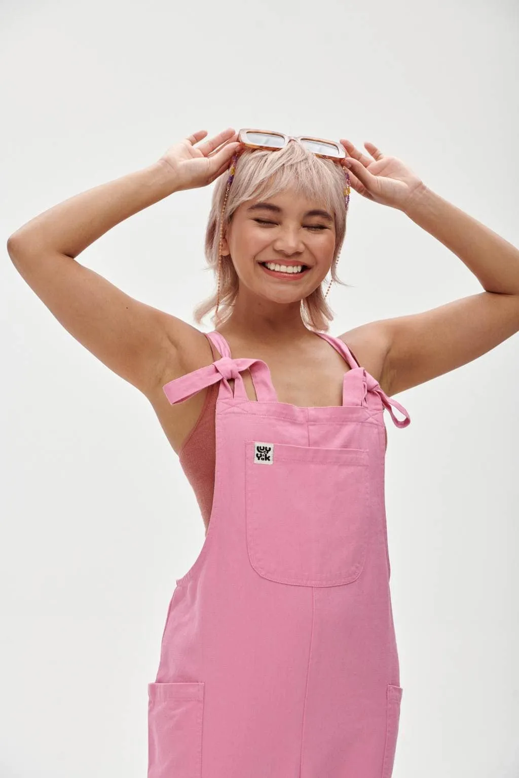 Luna - Cotton Dungarees in Begonia Pink sold by Lucy & Yak product image thumbnail 3