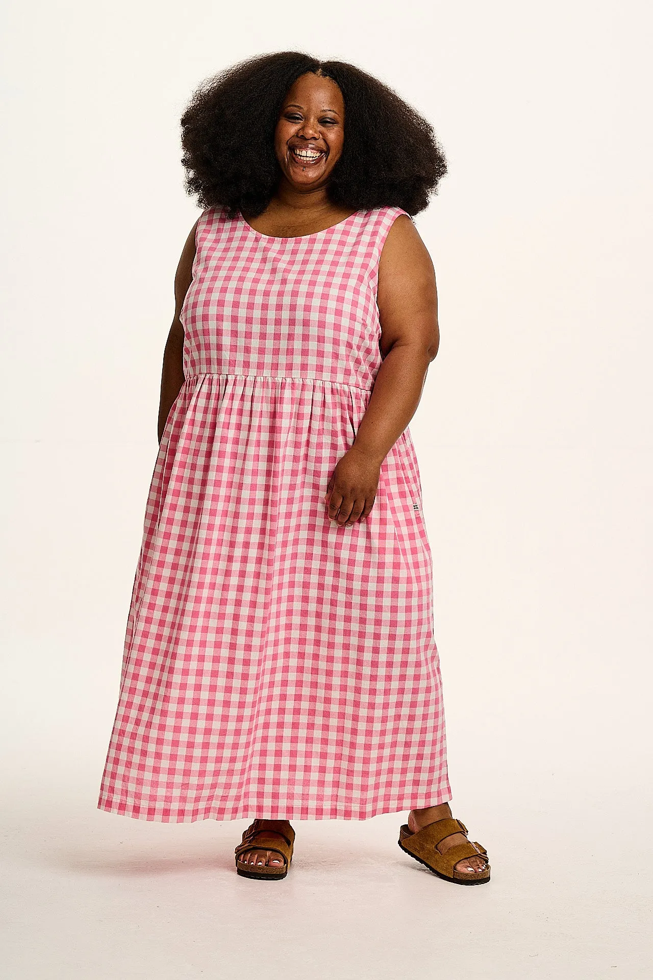 Aimee - Cotton Dress in Pink & White Gingham sold by Lucy & Yak