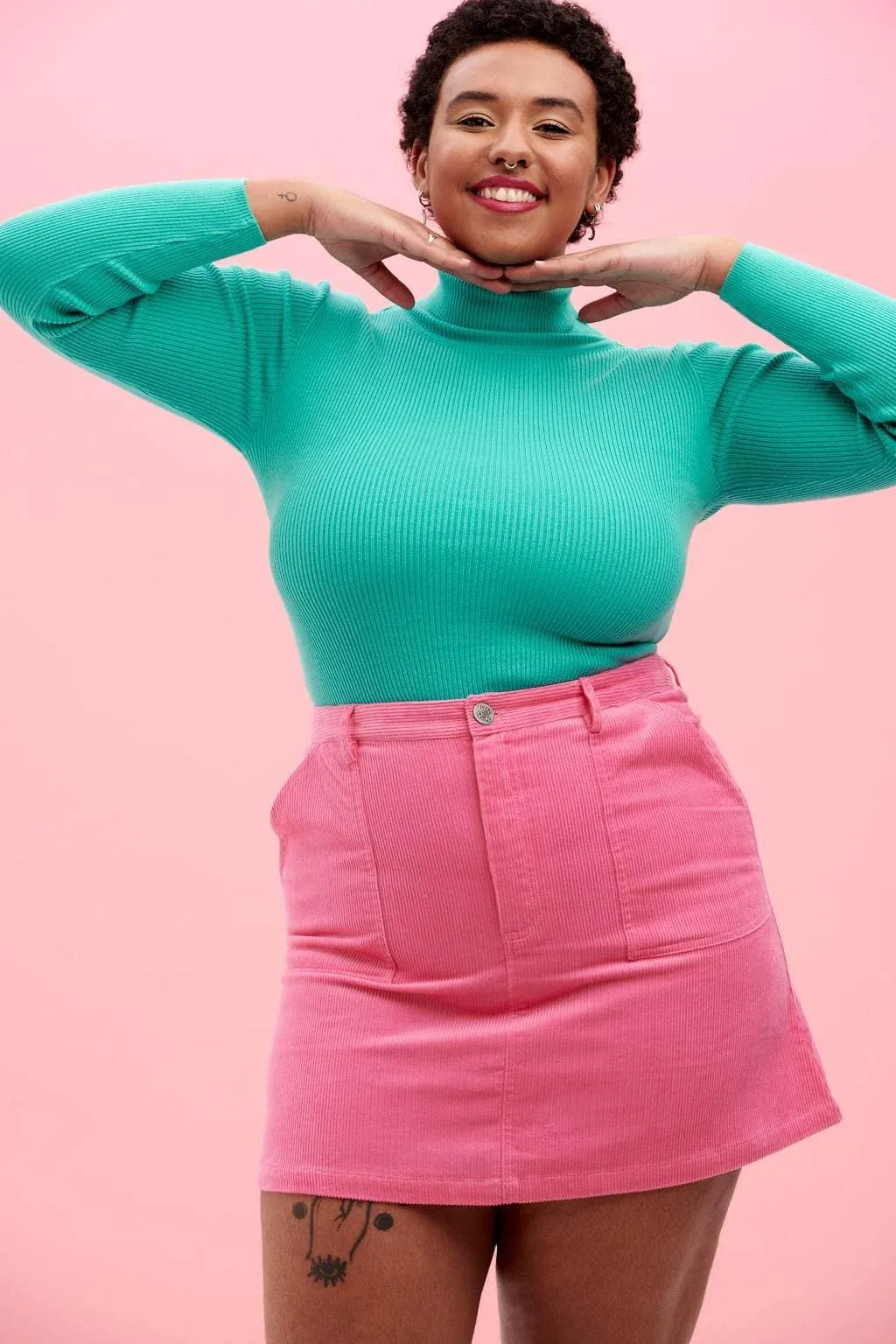 Blair - Corduroy Skirt in Double Bubble Pink sold by Lucy & Yak