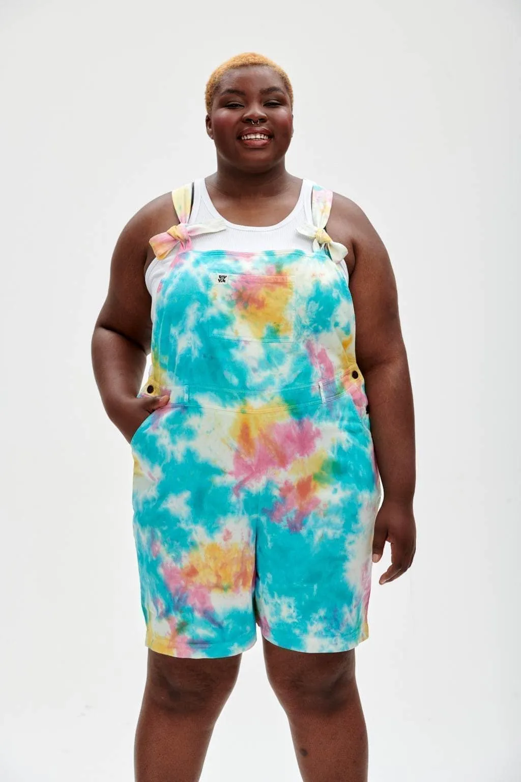 Timmy - Cotton Dungaree Shorts in BlueTie dye sold by Lucy & Yak product image thumbnail 5