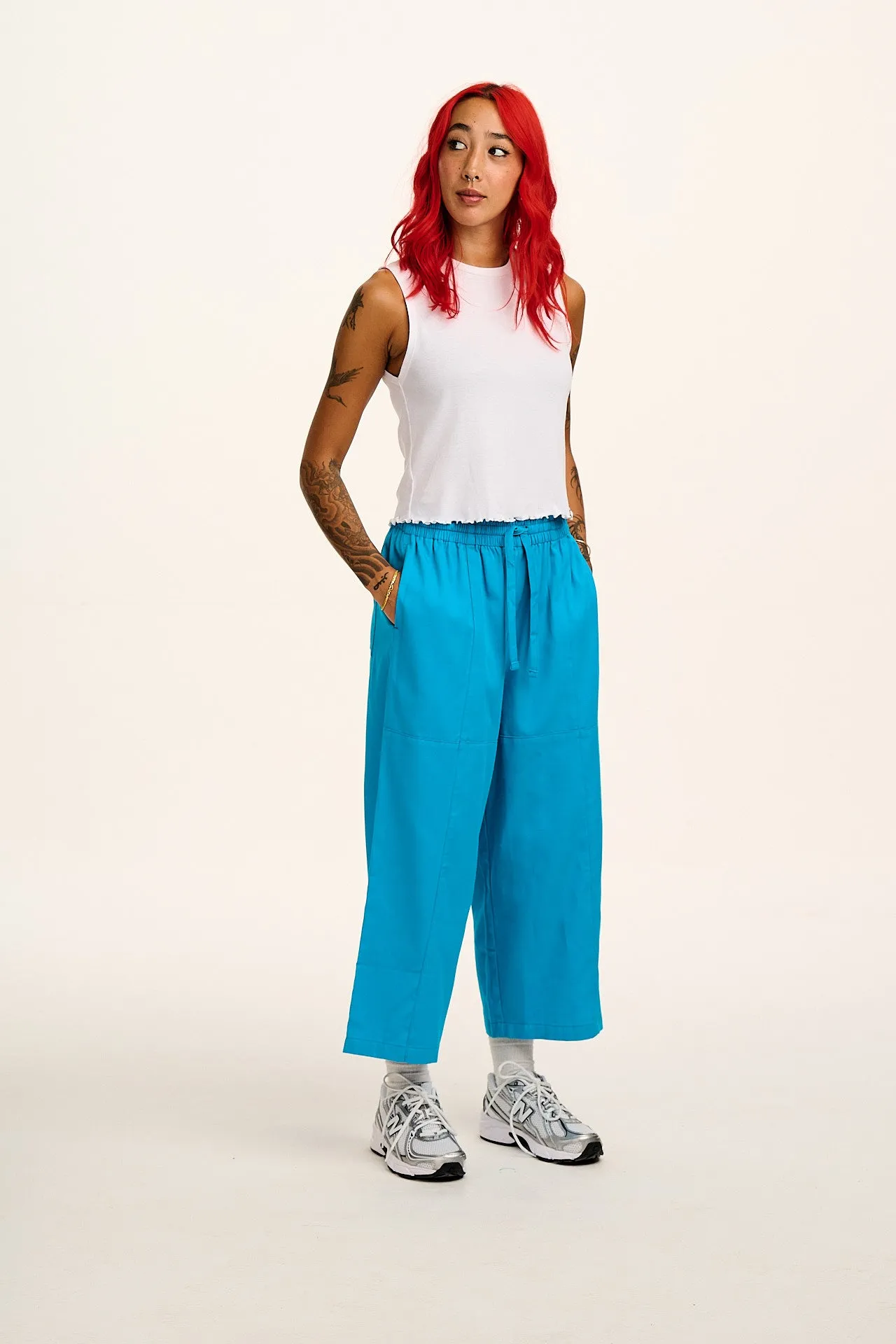 Chuck - Wide Leg Cotton Trousers in Hawaiian Blue sold by Lucy & Yak product image thumbnail 4