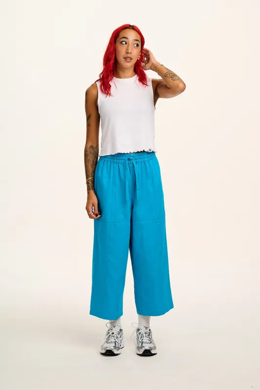 Chuck - Wide Leg Cotton Trousers in Hawaiian Blue sold by Lucy & Yak