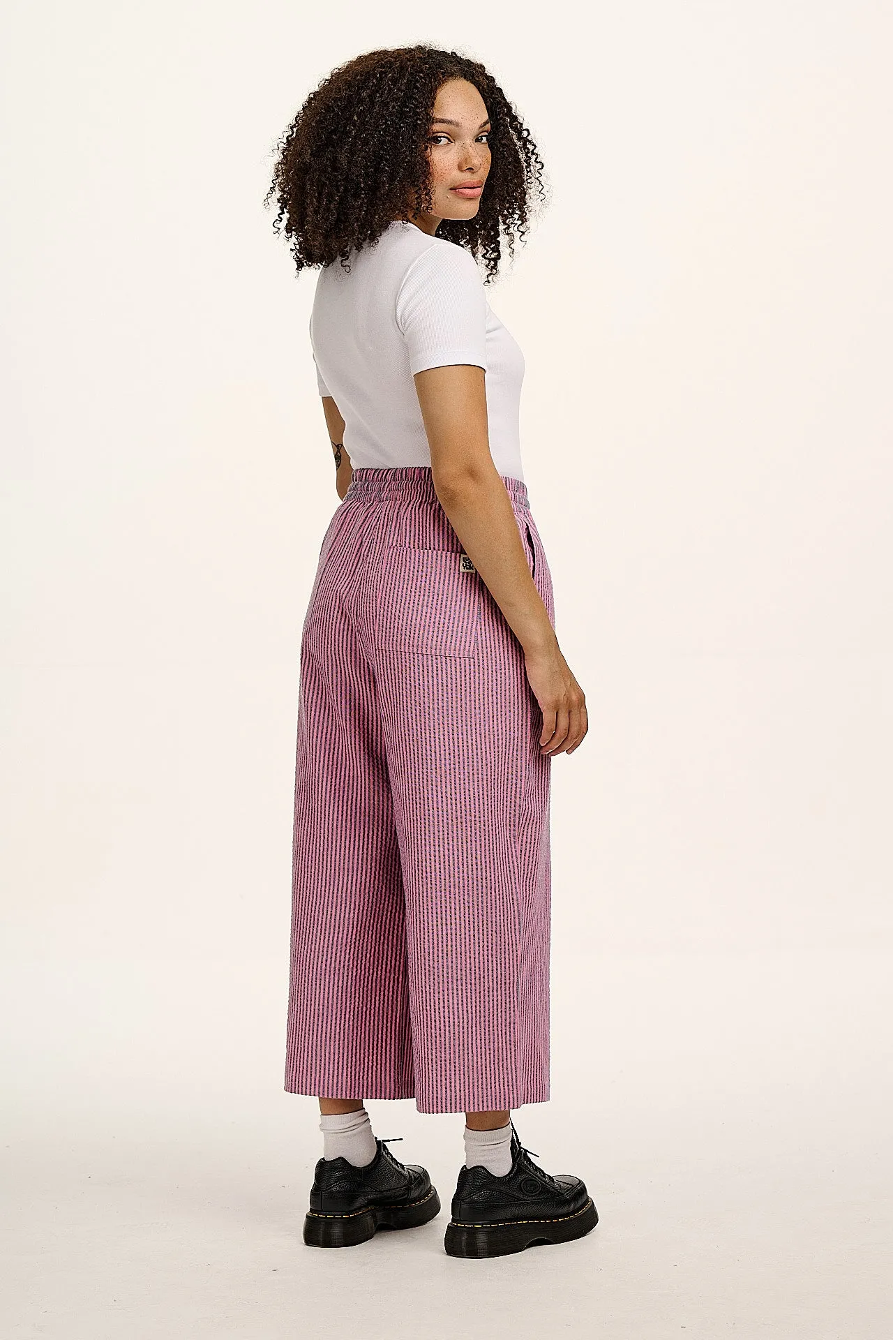 Chuck - Wide Leg Cotton Trousers in Pink & Blue Stripe sold by Lucy & Yak product image thumbnail 4