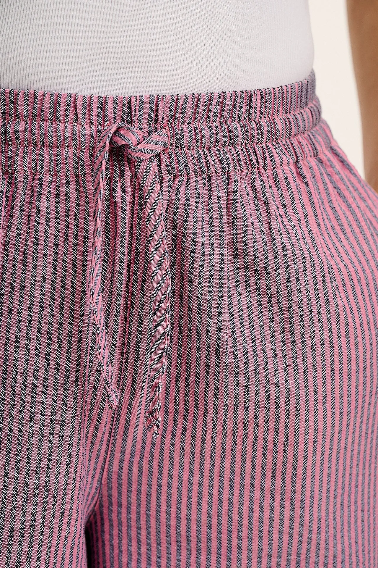 Chuck - Wide Leg Cotton Trousers in Pink & Blue Stripe sold by Lucy & Yak product image thumbnail 3