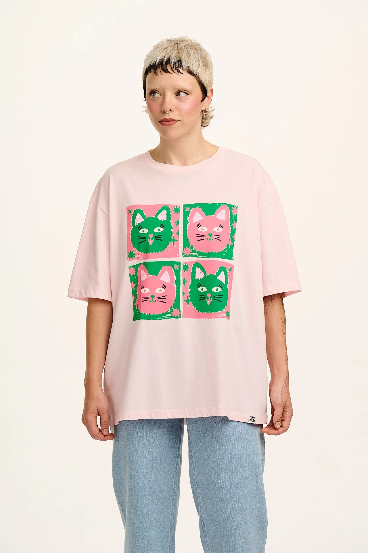 L.E Benny - Oversized Cotton T-Shirt in Cat Print sold by Lucy & Yak
