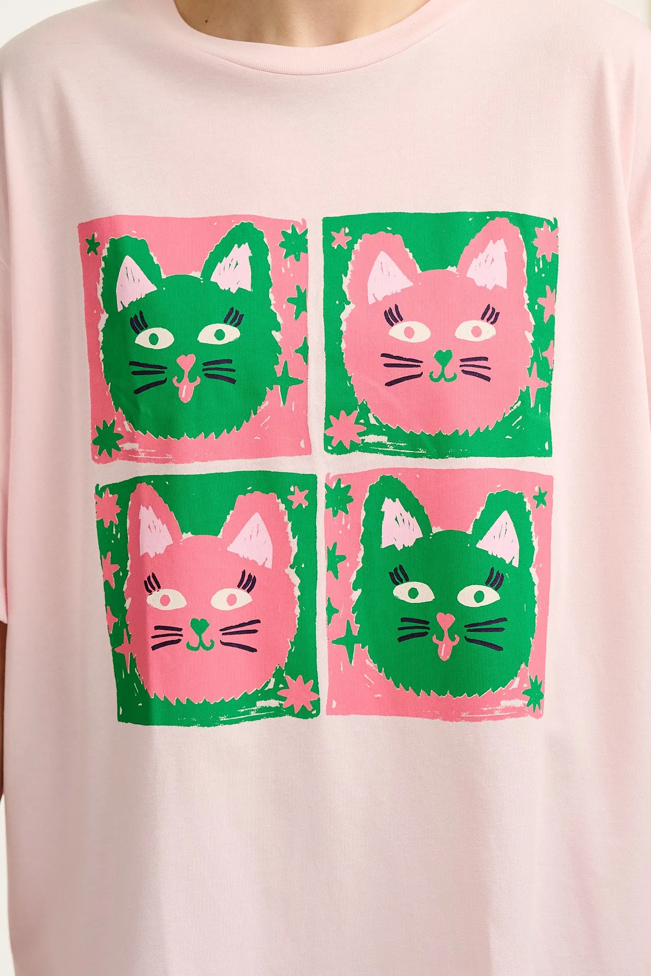 L.E Benny - Oversized Cotton T-Shirt in Cat Print sold by Lucy & Yak product image thumbnail 3