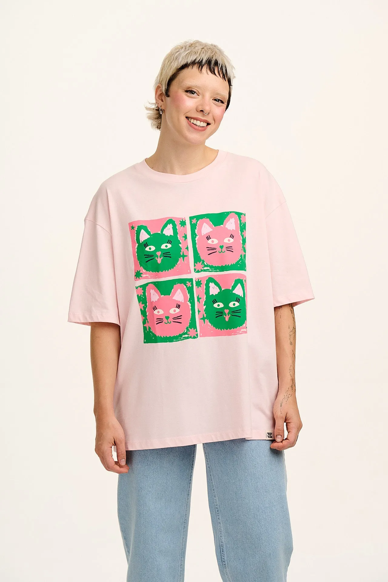 L.E Benny - Oversized Cotton T-Shirt in Cat Print sold by Lucy & Yak product image thumbnail 5