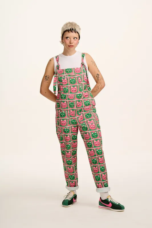 L.E Original - Cotton Dungarees in Cat Print sold by Lucy & Yak