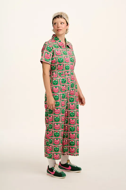 L.E Ragan - Organic Cotton Jumpsuit in Cat Print sold by Lucy & Yak