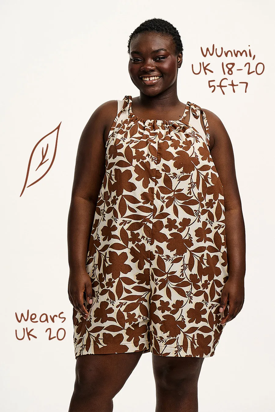 Ren - Cotton & Linen Playsuit in Brown Mirage Floral Print sold by Lucy & Yak