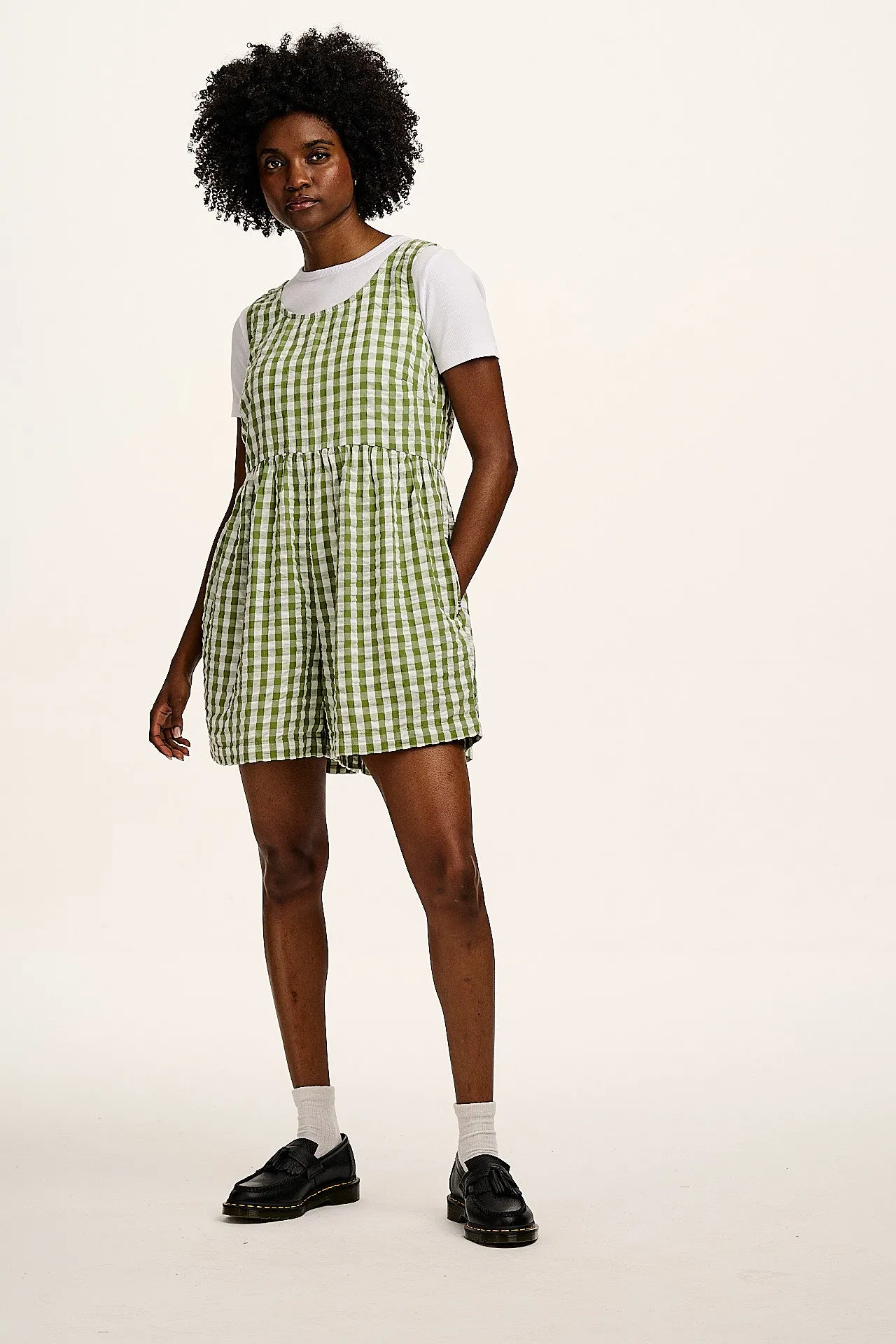 Alisa - Cotton Playsuit in Green & White Gingham sold by Lucy & Yak product image thumbnail 2