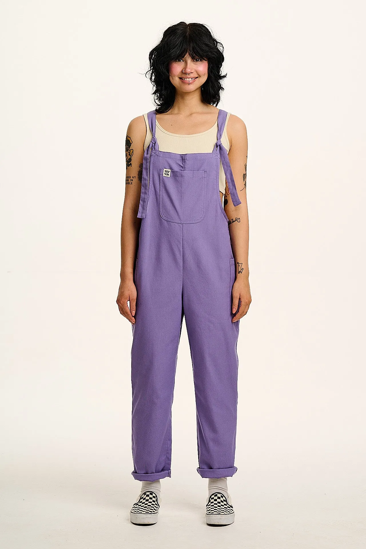 Una - Cotton Dungarees in Purple sold by Lucy & Yak