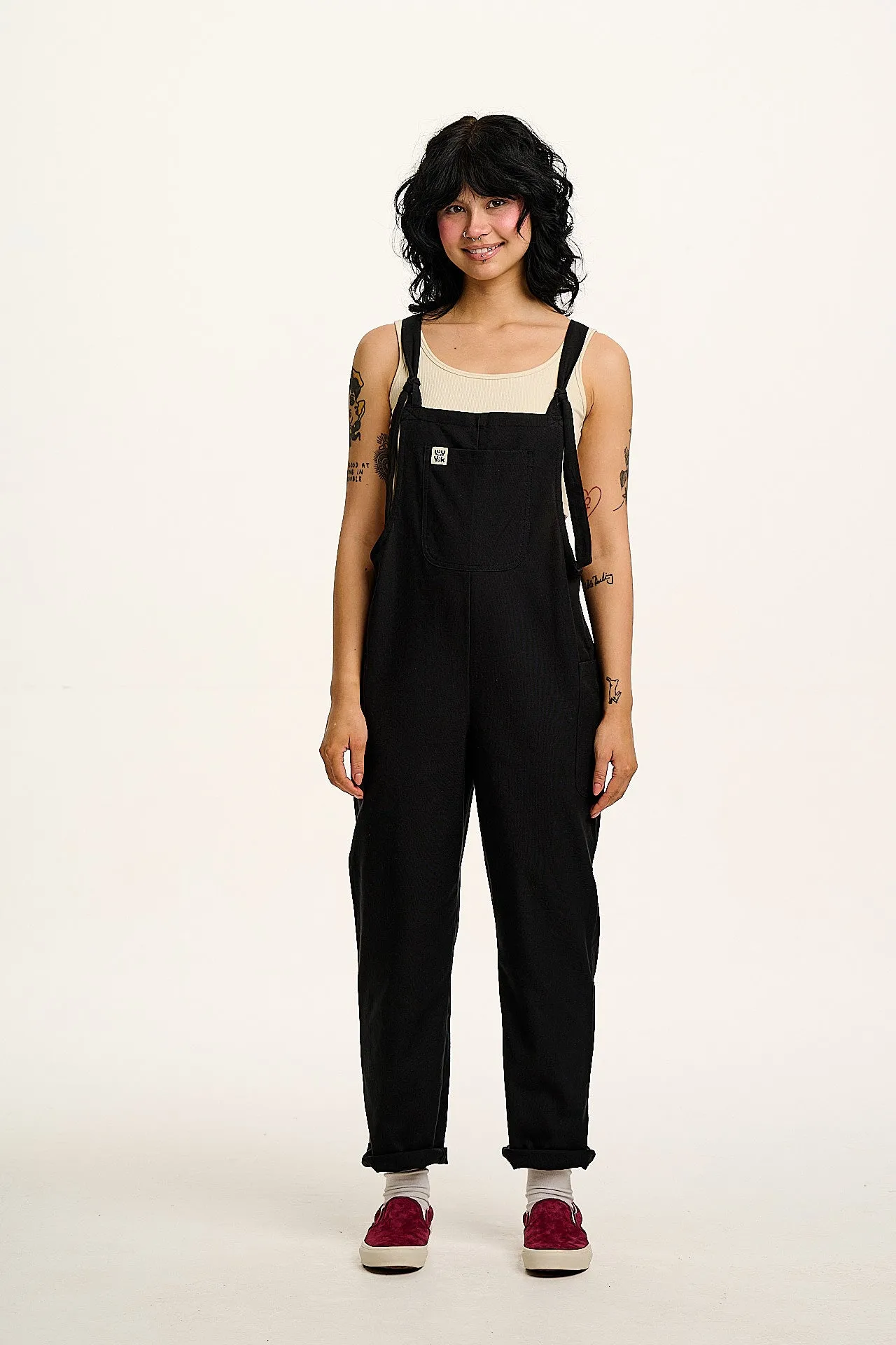 Una - Cotton Dungarees in Black sold by Lucy & Yak