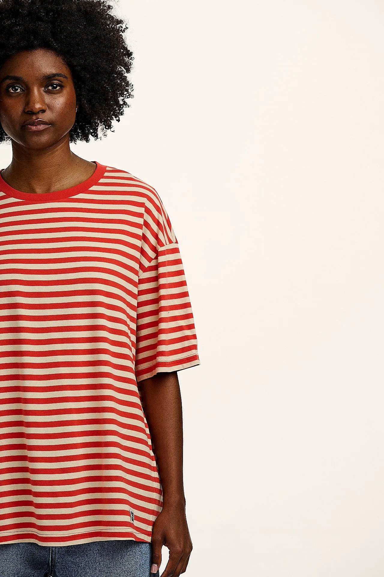 Benny - Oversized Cotton Tee in Red Stripe sold by Lucy & Yak product image thumbnail 3
