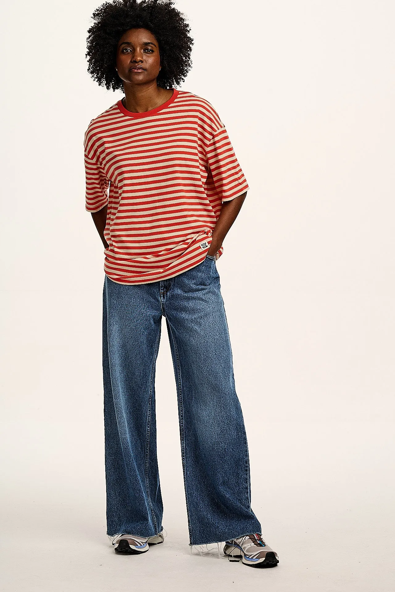 Benny - Oversized Cotton Tee in Red Stripe sold by Lucy & Yak