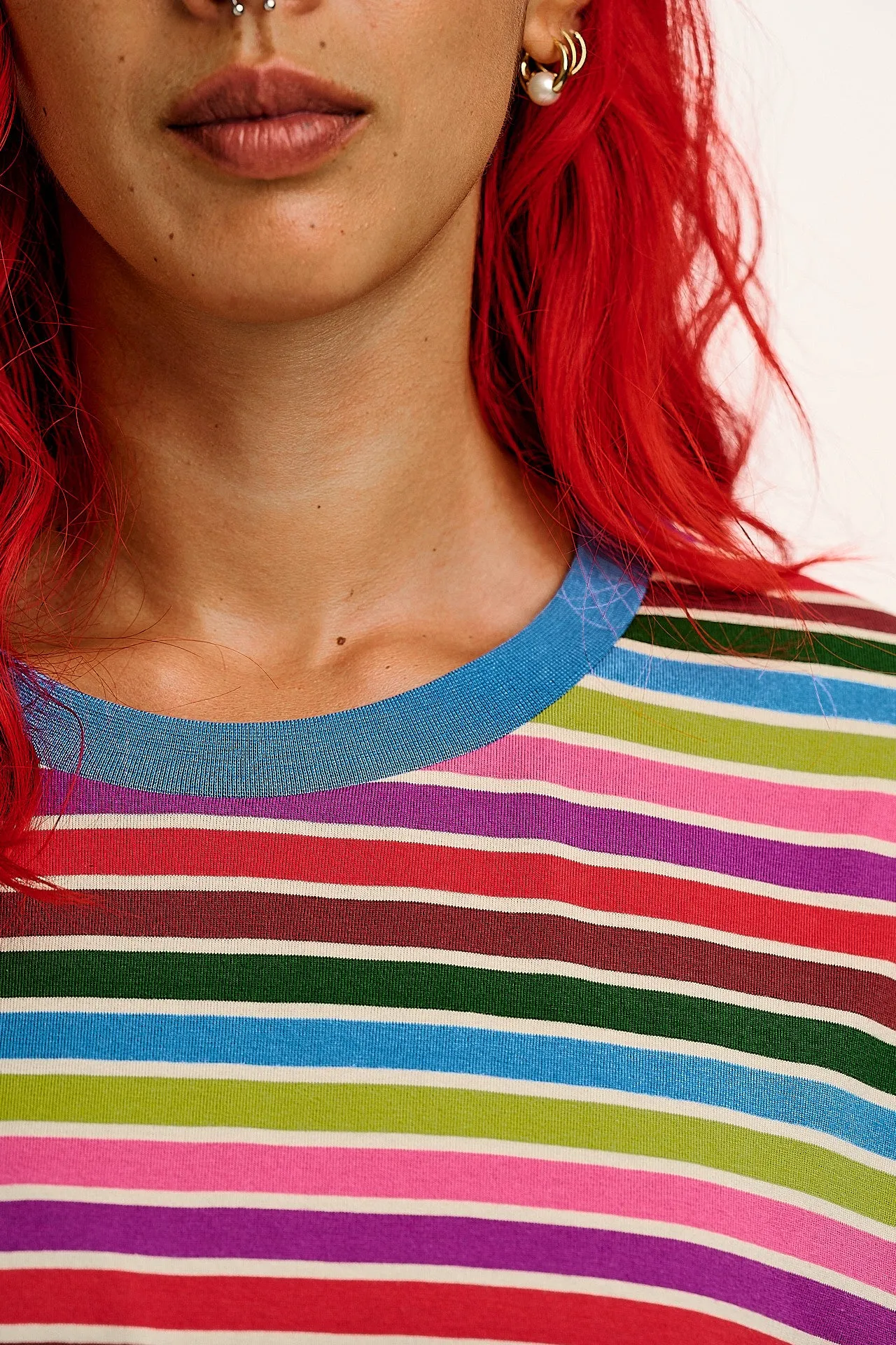 Benny - Oversized Cotton Tee in Rainbow Stripe sold by Lucy & Yak product image thumbnail 2