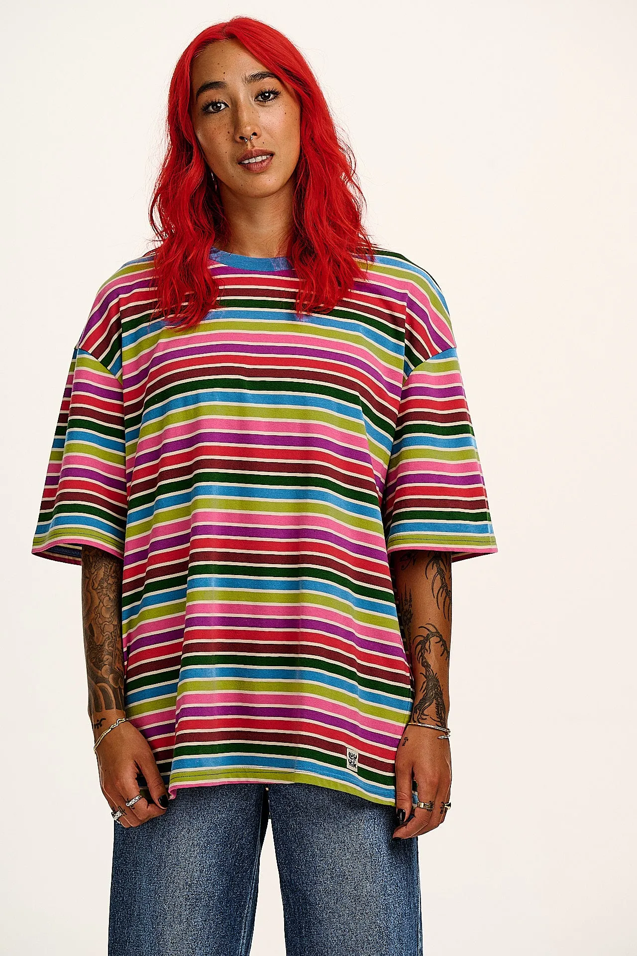 Benny - Oversized Cotton Tee in Rainbow Stripe sold by Lucy & Yak product image thumbnail 4