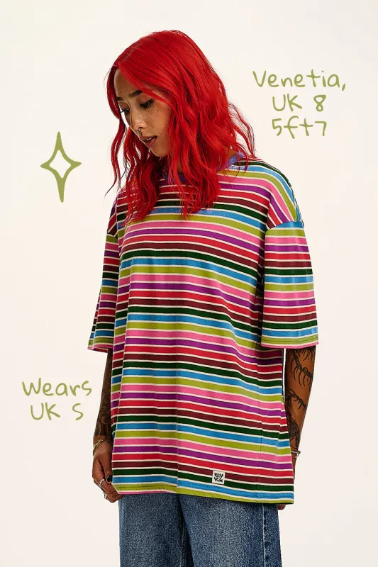 Benny - Oversized Cotton Tee in Rainbow Stripe sold by Lucy & Yak