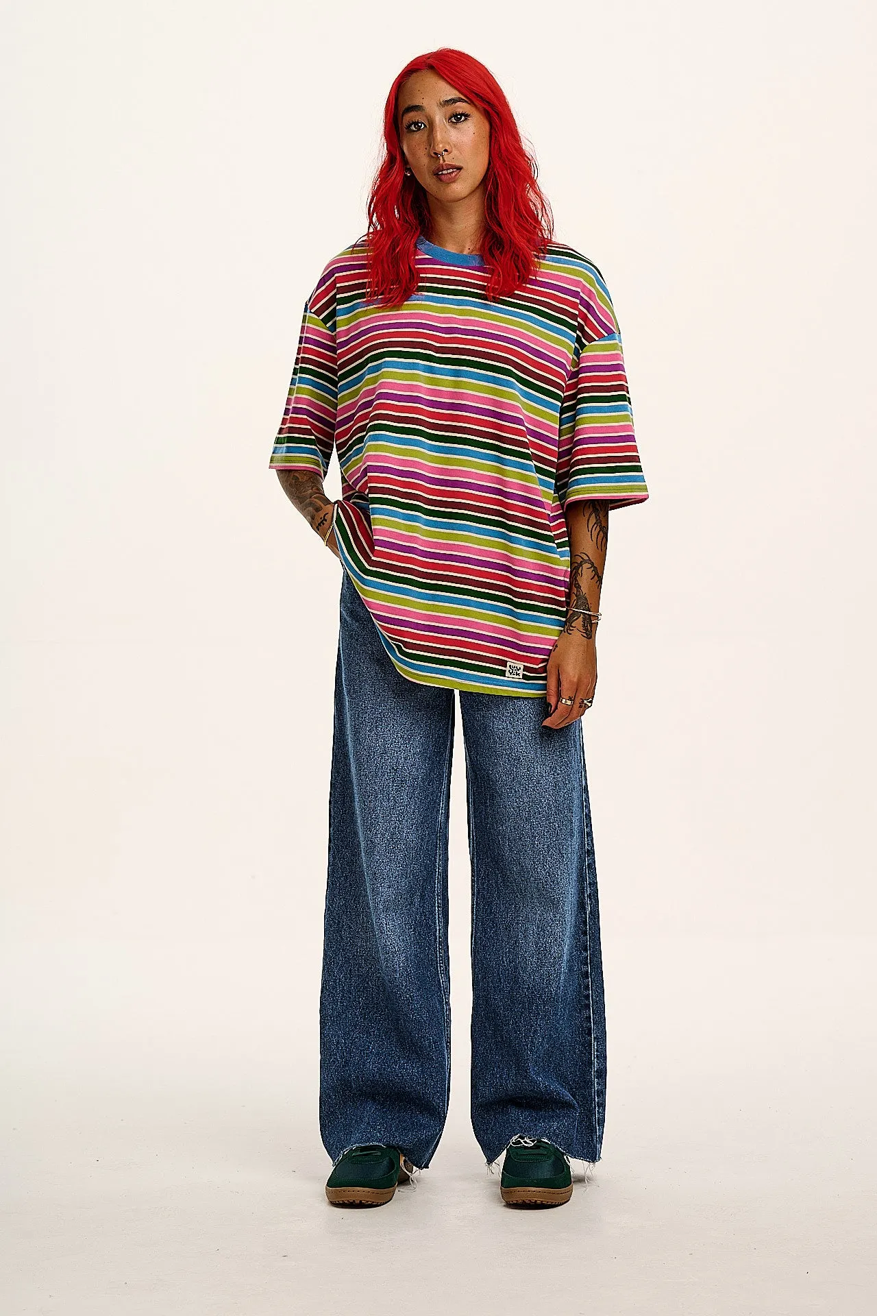 Benny - Oversized Cotton Tee in Rainbow Stripe sold by Lucy & Yak product image thumbnail 3