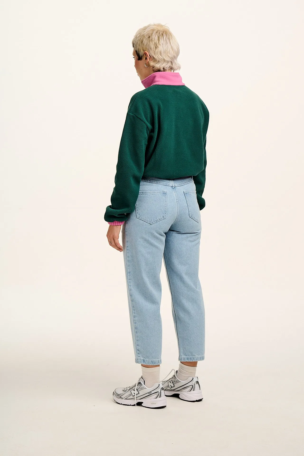 Blake - Cropped Polar Fleece in Green with Pink Contrast sold by Lucy & Yak product image thumbnail 5