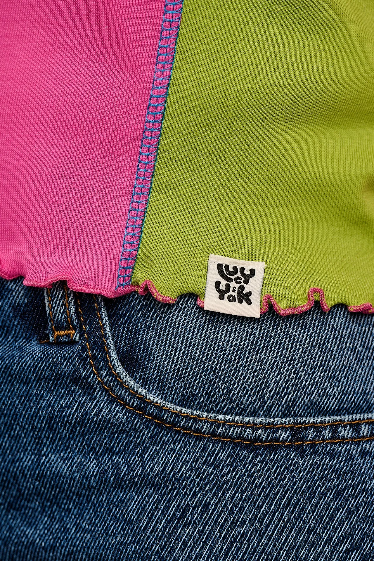 Hansel - Long Sleeve Cotton Crop Top in Pink, Blue & Green sold by Lucy & Yak product image thumbnail 3