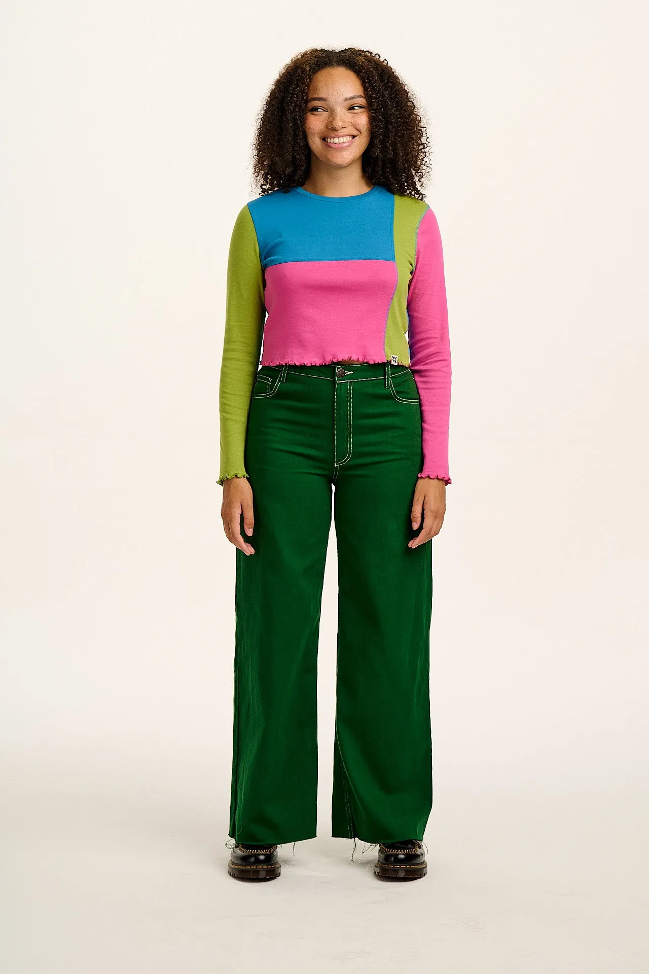 Hansel - Long Sleeve Cotton Crop Top in Pink, Blue & Green sold by Lucy & Yak product image thumbnail 2