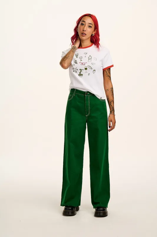 Carter - High Waisted Jeans in Green Contrast Stitch sold by Lucy & Yak