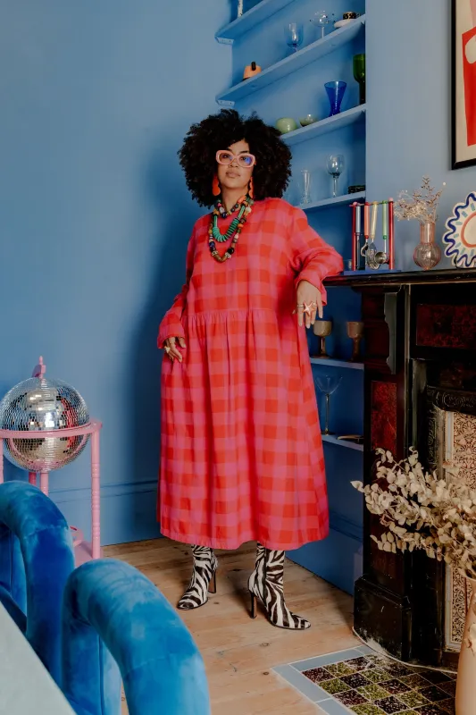 Micah - Midi Dress in Pink Checkerboard sold by Lucy & Yak