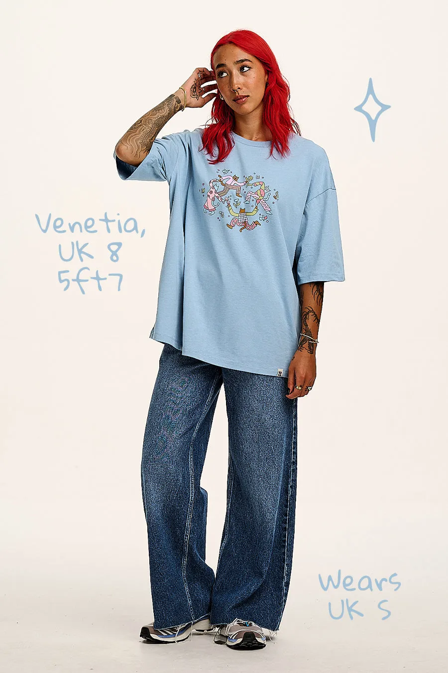 Benny - Oversized Cotton Tee in Matisse Cats Print sold by Lucy & Yak