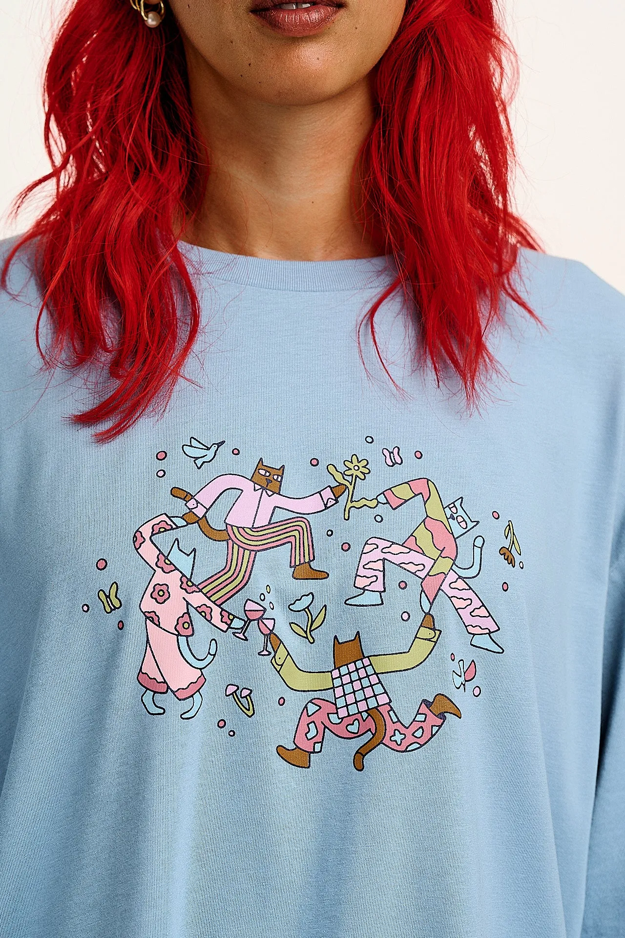 Benny - Oversized Cotton Tee in Matisse Cats Print sold by Lucy & Yak product image thumbnail 2