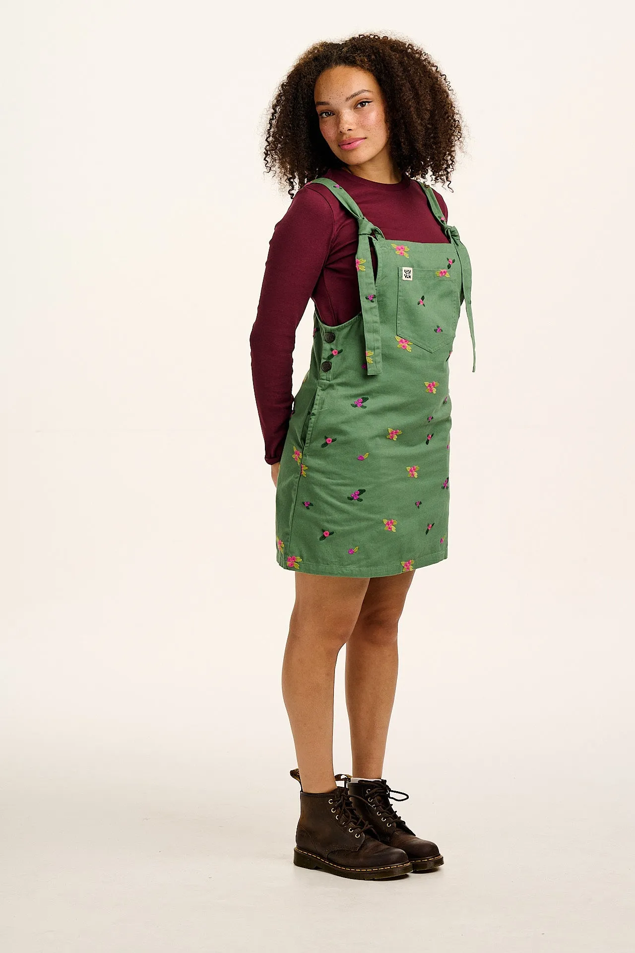Mini Pini - Cotton Dress in Green with Floral Embroidery sold by Lucy & Yak product image thumbnail 2