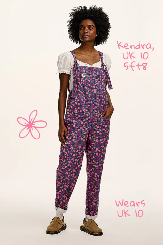 Original - Cotton Dungarees in Purple Ditsy Floral Print sold by Lucy & Yak