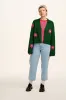 Robyn - V-Neck Cotton Cardigan in Green with Bubble Floral Motif sold by Lucy & Yak