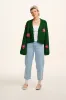 Robyn - V-Neck Cotton Cardigan in Green with Bubble Floral Motif sold by Lucy & Yak