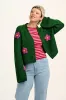 Robyn - V-Neck Cotton Cardigan in Green with Bubble Floral Motif sold by Lucy & Yak