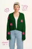 Robyn - V-Neck Cotton Cardigan in Green with Bubble Floral Motif sold by Lucy & Yak